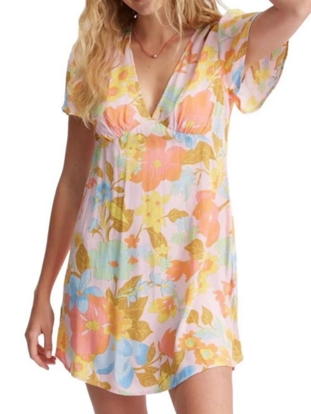 Billabong Multicolor Floral V-Neck Dress Size XS PTP 16 in NWT